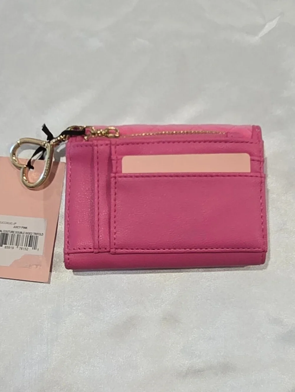 Juicy Couture NWT Pink Quilted Trifold Wallet with Heart Key Charm